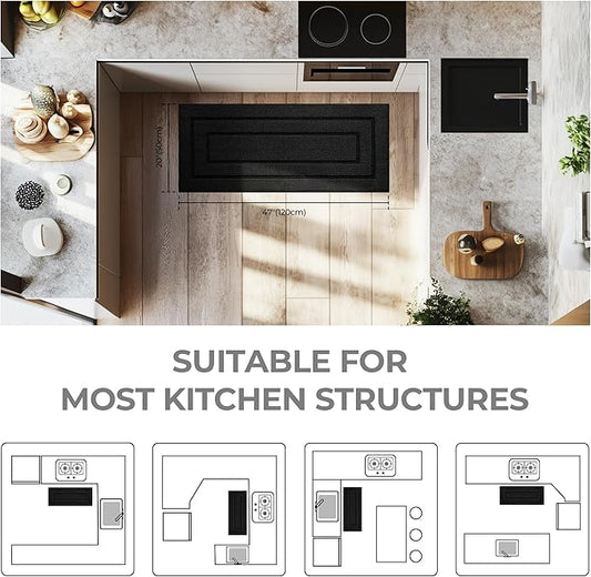 GRANNY SAYS Kitchen Mats for Floor, 47 x 20, Kitchen Rugs Non Slip Washable, Thick Floor mats for Kitchen, Laundry, Kitchen Carpet Non Skid, Black