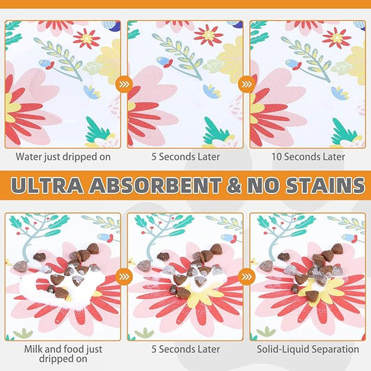 KOOLTAIL Dog Food Mat, Absorbent Pet Feeding Mat for Food and Water Bowls, Placement Pad for Floors with Waterproof Rubber Backing, Quick Dry Water Dispenser Mat for Dogs Puppy Cats, Flower, 17"x28"