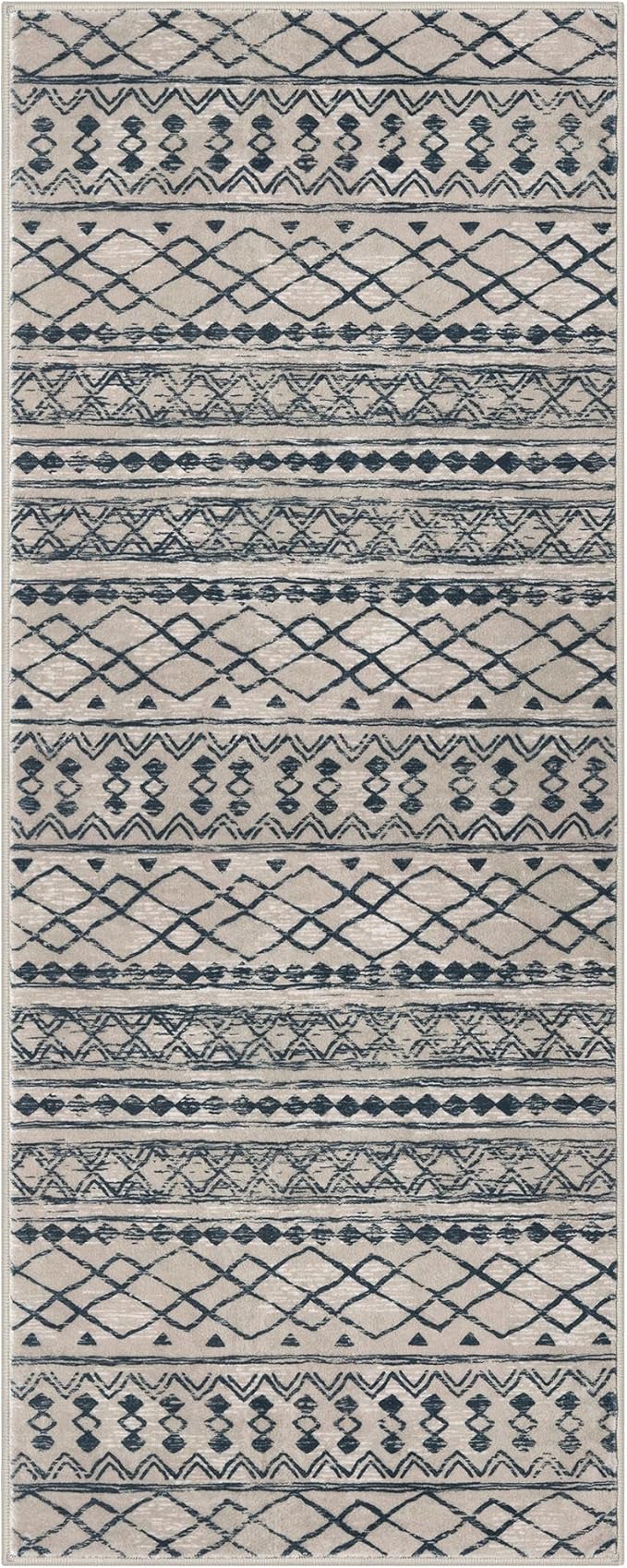 KUTA Moroccan Washable Hallway Runner Rug, 2x6 Non-Slip Vintage Light Brown Black Boho Rugs Kitchen Runners Ultra Soft Distressed Geometric Floor Carpet for Bedroom Laundry Living Room