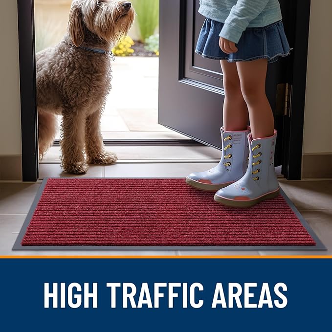 OLANLY Front Door Mat Indoor Outdoor Entrance, Waterproof Heavy Duty Doormat, Fade Resistant, Low Profile, Easy Clean Patio Porch Welcome Floor Mats for Entry, 59x20, Wine Red