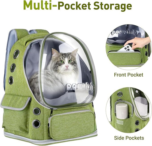 Pawstrip Cat Backpack Carrier with Large Space Bubble Window, Airline Approved Breathable Pet Carrier for Small Dogs Cats up to 15lbs, Foldable for Travel Hiking & Outdoor Use