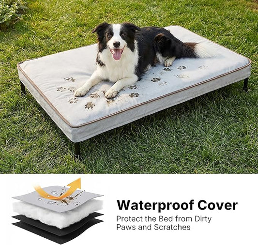 Veehoo Elevated Dog Bed with Waterproof Cushion Mat, Cooling Raised Dog Beds with Padded Top, Washable Outdoor Dog Bed, Orthopedic Pet Cot for Indoor & Outdoor, Medium Dog Bed 32" x 25", Dark Grey