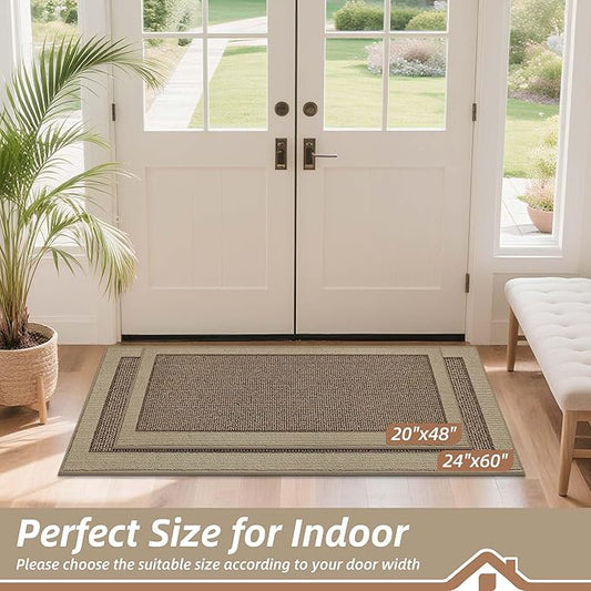 BEQHAUSE Indoor Door Mat 20" x 48", Dirt Trapper Door Mats Non-Slip Entryway Rugs Washable, Resist Dirt Absorbent Welcome Mat, Low Profile Floor Mats for Front Back Door and Entryway, Taupe