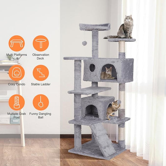 Nova Microdermabrasion 54 in Cat Tree Tower for Indoor Cats Multi-Level Cat Condo Cat Bed Furniture with Scratching Post Kittens Activity Center
