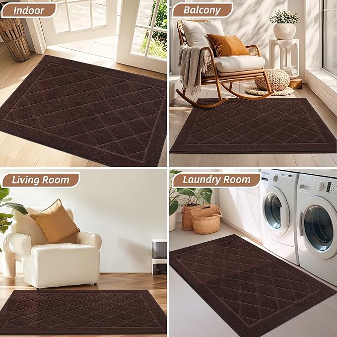 BEQHAUSE Dirt Trapper Door Mat 32" x 48", Doormat Non-Slip Entryway Rugs Washable, Dog Door Mat Stain Resistant and Absorbent Welcome Floor Mat for Front Back Door, Mud Wet Shoes & Paws, Brown