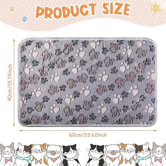 Tatuo 4 Pcs Dog Blanket for Pet Cat Blankets Indoor Puppy Teething Stuff Toys Paw Print Fleece Soft Blanket Sleep Mat for Guinea Pig Cage(Gray,Small(24 x 16 Inch),Square)