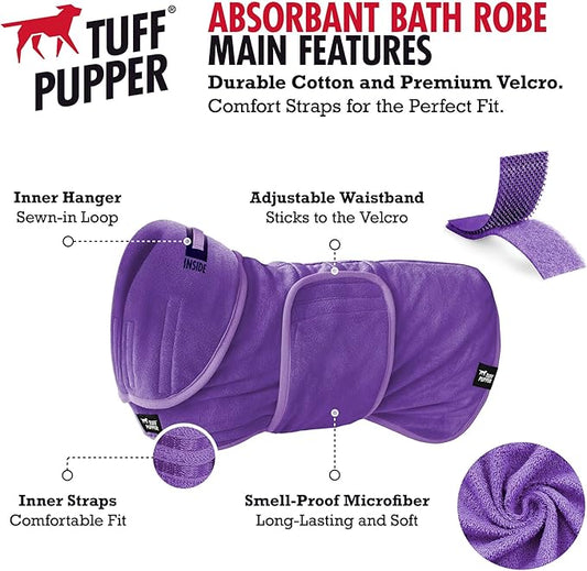 Tuff Pupper Fast Drying Dog Bath Robe | 800 GSM Plush Dog Towel Bathrobe/Dressing Gown | Super Absorbent Pet/Puppy Bathrobe | Adjustable Hood & Belly Strap | Super Soft | Fast Drying (M, Purple)
