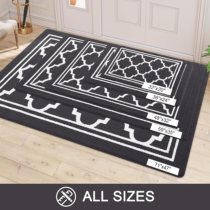 Buganda Indoor Door Mat, Dirt-Resistant and Absorbent Doormat, Anti-Slip, Low Profile Floor Mats for Inside Entryway, Front, and Back Door Entrance (30x17 Inches, Dark Grey)