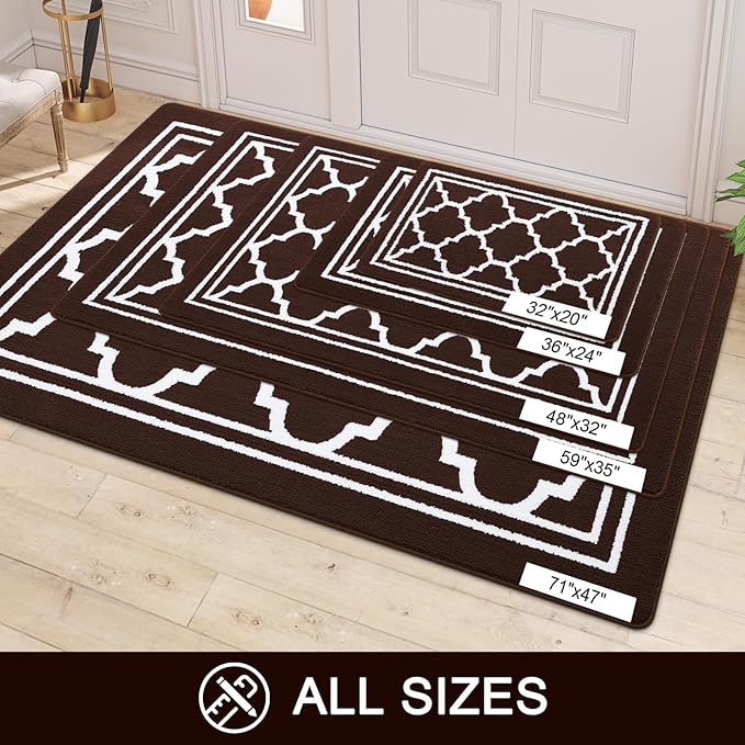Buganda Indoor Door Mat, Dirt-Resistant and Absorbent Doormat, Anti-Slip, Low Profile Floor Mats for Inside Entryway, Front, and Back Door Entrance (30x17 Inches, Dark Brown)