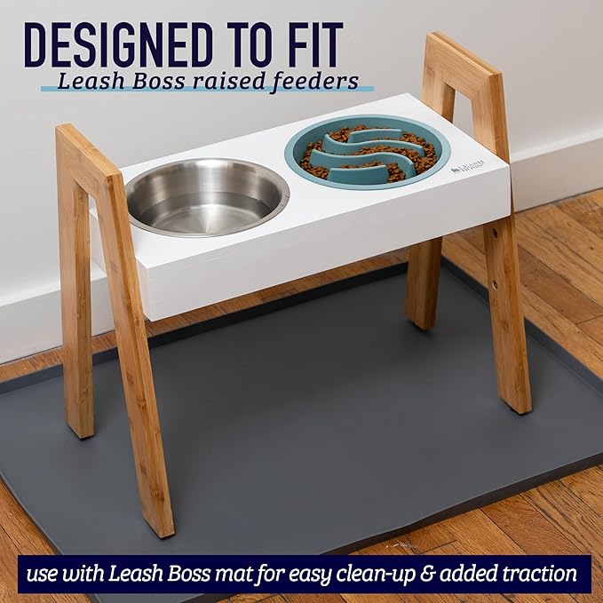Leash Boss Slow Feeder Dog Bowls - 1.5 Cup, Puzzle Dog Food Bowl with Feeder Holes, Fits into Elevated Pet Feeders, Slow Eating for Large, Medium & Small Sized Breeds, Gray