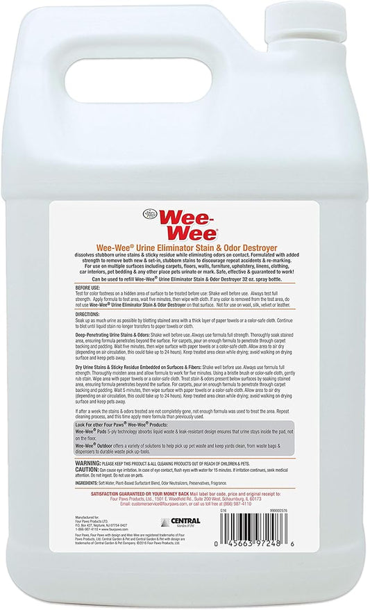 Four Paws Wee-Wee Pet Stain and Odor Eliminator for Urine Stains 128 Ounces
