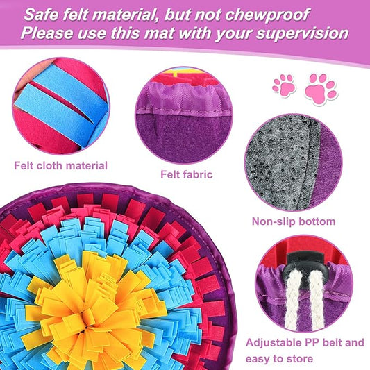 Vivifying Snuffle Mat for Dogs, Adjustable Dog Puzzle Toys Sniff Mat for All Breeds Dogs, Interactive Enrichment Toys for Slow Eating and Mental Stimulation (Yellow Blue Purple)
