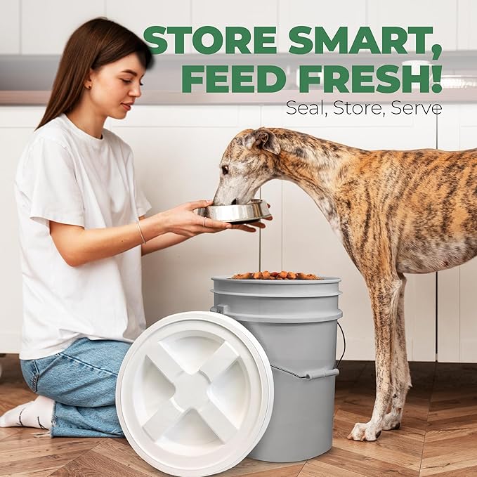 EconoHome Pet Food Storage Container – Holds Up to 25 lbs – Airtight Food Storage with Gamma Seal Lid – Heavy-Duty 90MIL Food Grade, BPA-Free Plastic – Easy Carry Handle – Grey