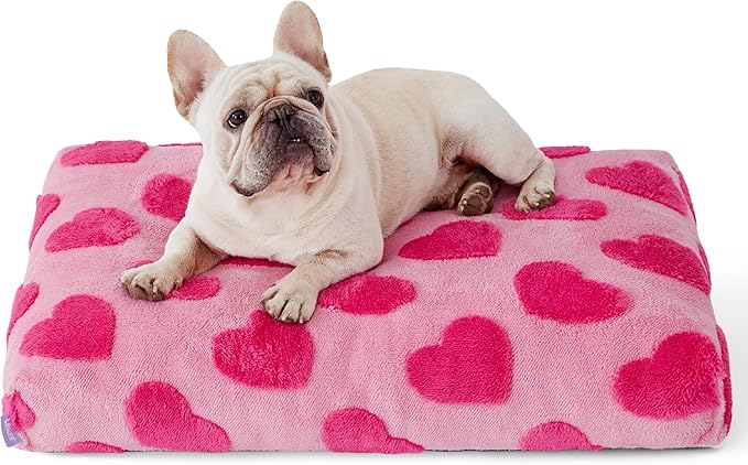 LE SURE Dog Beds Medium Size-Thick Shredded Chopped Foam Pet Bed Indoor Valentine's Day Gift for Pets, Washable Cute Modern Fuzzy Plush & Anti Slip Bottom,Lover Hearts