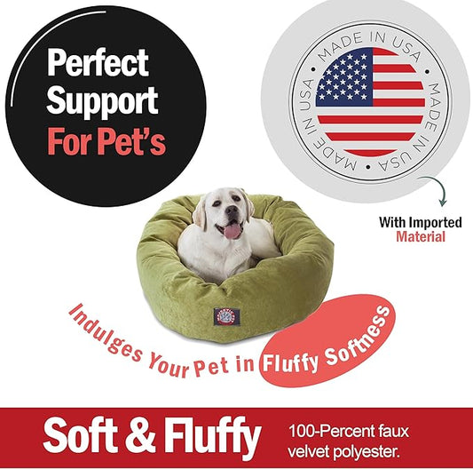 Majestic Pet 40 Inch Micro Velvet Calming Dog Bed Washable – Cozy Soft Round Dog Bed with Spine for Head Support - Fluffy Donut Puppy Mat 40x29x9 (inch) Large – Apple (2025)