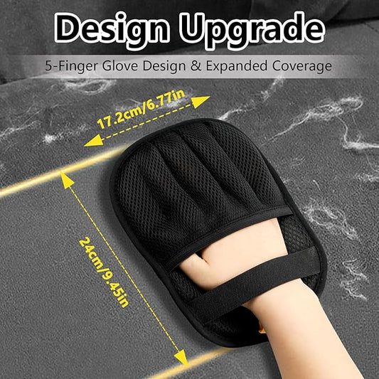 Upgraded Pet Hair Removal Gloves for Cats & Dogs, Five-Finger Electrostatic Reusable Magic Brush for Effortless Pet Hair Remover Tool on Carpet, Clothing, Laundry, Couch, Car Seat (Black)