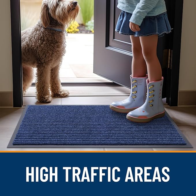 OLANLY Front Door Mat Indoor Outdoor Entrance, Waterproof Heavy Duty Doormat, Fade Resistant, Low Profile, Easy Clean Patio Porch Welcome Floor Mats for Entry, 59x20, Blue