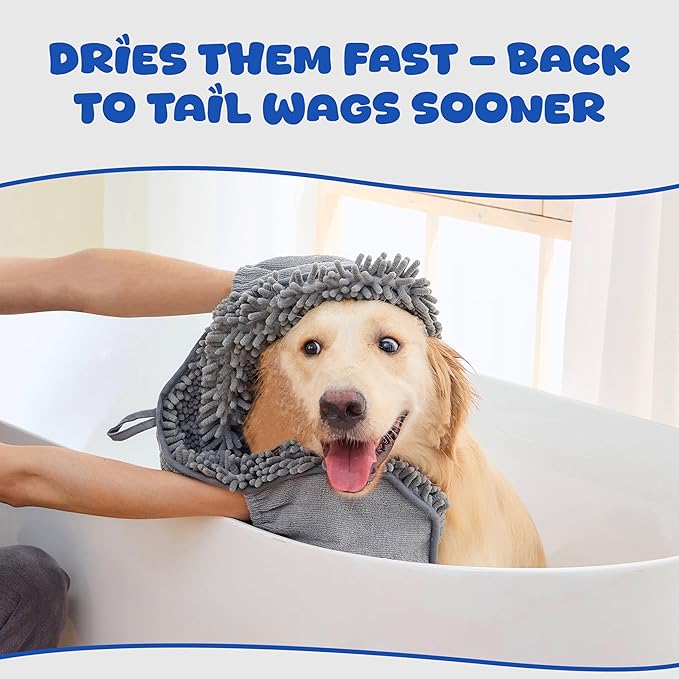 Microfiber Dog Bath Towel ā Super Absorbent Dog Towels for Drying Dogs Large & Small, Quick Dry Pet Towel with Hand Pockets, Soft & Durable Puppy Towel, Machine Washable ā Grey