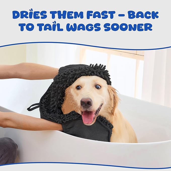 Microfiber Dog Bath Towel ā Super Absorbent Dog Towels for Drying Dogs Large & Small, Quick Dry Pet Towel with Hand Pockets, Soft & Durable Puppy Towel, Machine Washable ā Black