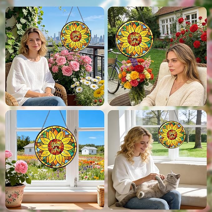 Christian Sunflower Stained Glass Window Hanging, Bible Verse Sun Catcher Gift for Housewarming, Inspirational Religious Suncatchers Gifts for Women Mom Home Decor 8 Inch