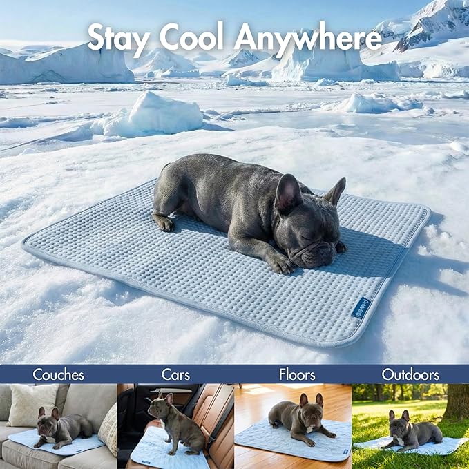 Spark Paws Cooling Mat for Dogs - Self Cooling Dog Mat & Pet Cooling Pad for Large, Medium & Small Dogs - Non-Toxic, Non-Gel Washable Cooling Bed - Waffle Blue - Size L