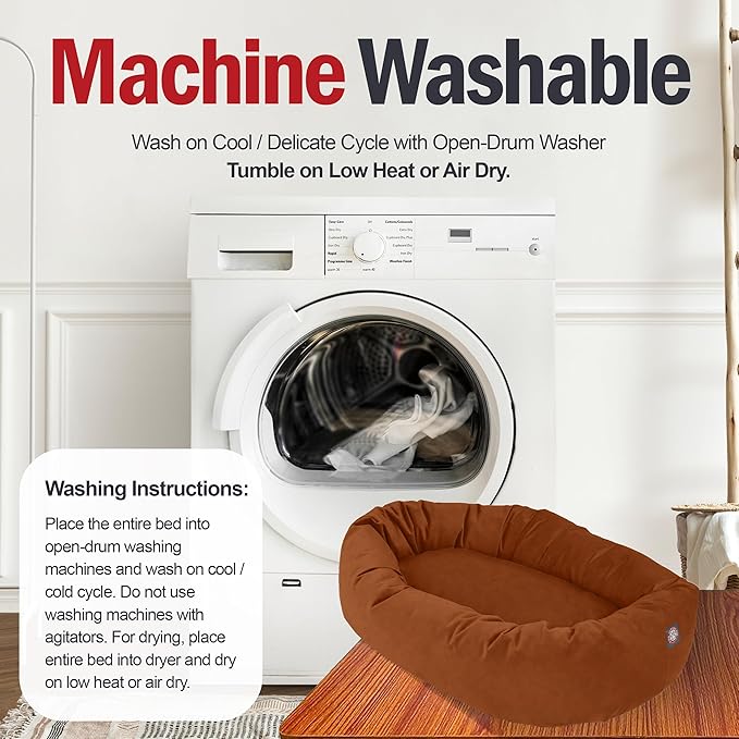 Majestic Pet Suede Shredded Memory Foam Mix Calming Dog Bed Washable - Cozy Soft Round Dog Bed with Spine for Head Support - Fluffy Donut Dog Bed, 24 Inch, Rust