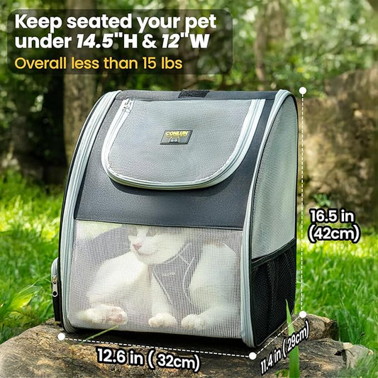 Conlun Cat Backpack Carrier for Small Dogs and Cats Fit Up to 15 Lbs,Small Dog Backpack, Foldable with 3-Side Mesh Windows, Pet Carrier for Travel & Hiking Friendly,Gray