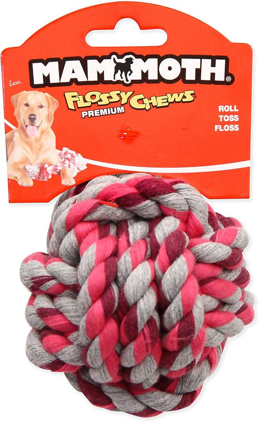 Mammoth Flossy Chews Monkey Fist Ball Premium Cotton-Poly Rope Dog Toy Interactive & Fetch Toy for Small Dogs - Small 3.75" - Assorted Colors