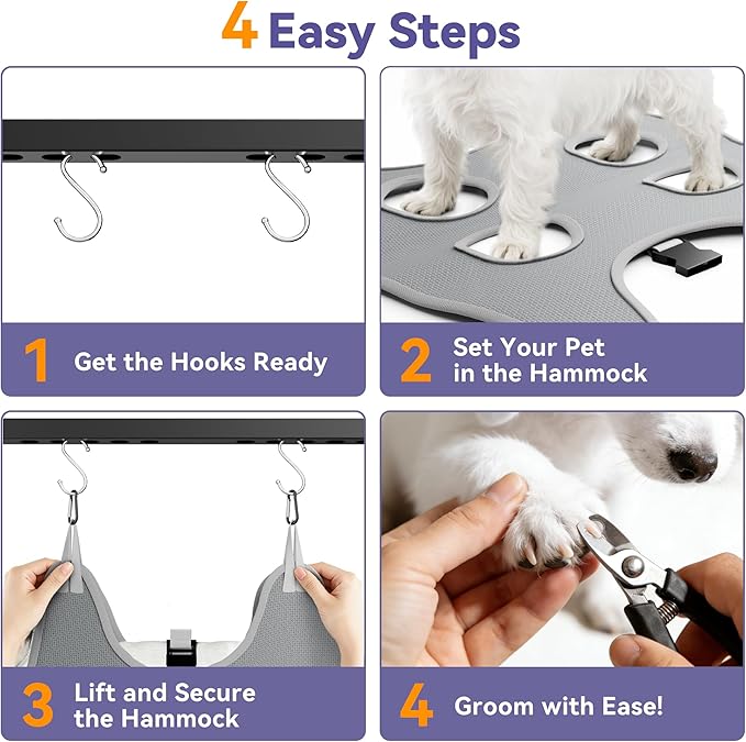 niffgaff Adjustable Dog Grooming Arm with Clamp, 26″–40″ Height, S Hammock with Back Buckle, No-Sit Grooming Restraint for Small & Medium Dogs