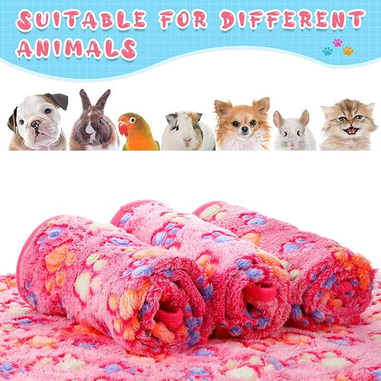 Tatuo 4 Pcs Dog Blanket for Pet Cat Blankets Indoor Puppy Teething Stuff Toys Paw Print Fleece Soft Blanket Sleep Mat for Guinea Pig Cage(Pink,Small(24 x 16 Inch),Square)