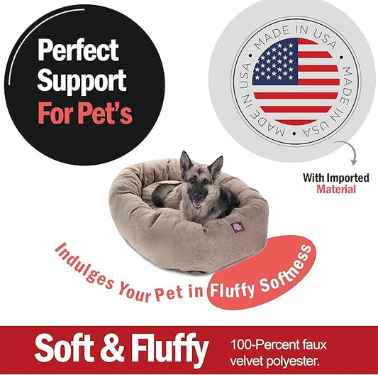 Majestic Pet 52 Inch Micro Velvet Calming Dog Bed Washable – Cozy Soft Round Dog Bed with Spine for Head Support - Fluffy Donut Puppy Mat 52x35x11 (inch) X- Large - Pearl (2025)