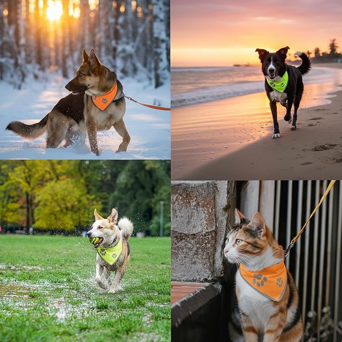 Reflective Dog Bandana Collar Scarf for Small and Large Dogs – Hunting Season High Visibility Night Safety Accessory (Green, Large)