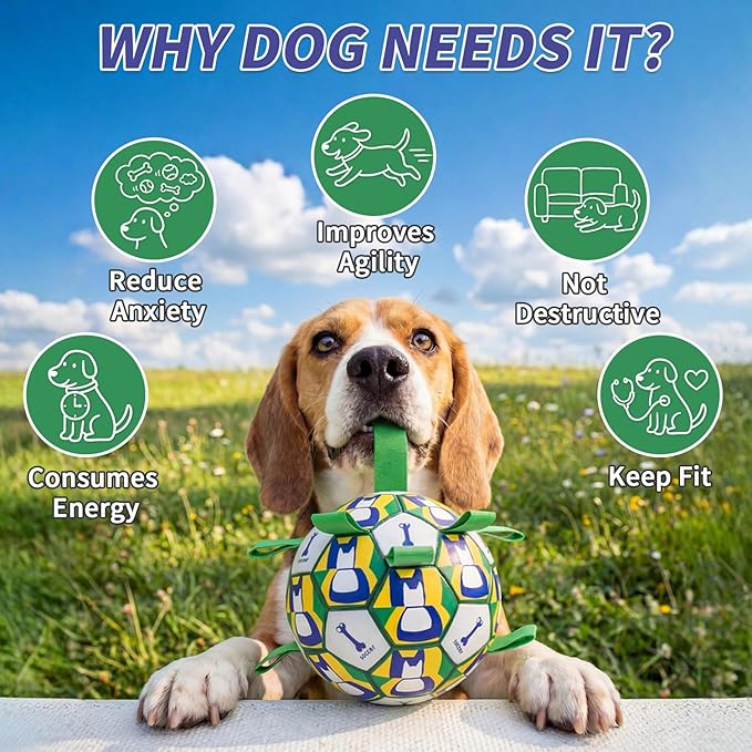 Interactive Dog Ball Toys, 2026 Dog Soccer Ball with Thicken Straps for Small Medium Breeds Tug of War, Small Herding Balls with Pump for Puppy Dogs Outdoor Play Training (Green, 6 Inch)