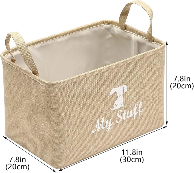Geyecete Canvas Dog Toy Storage Dog Toy Basket-Box for Dog Toy Bins, Dog Blanket, Dog Clothes Storage - Pet Toy and Accessory Storage Bin-Beige-S