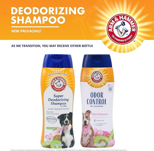 Arm & Hammer Deodorizing Dog Shampoo with Baking Soda for Odor Control, Tearless Moisturizing Formula for Sensitive Skin, Fresh Kiwi Blossom Scent, Safe for Dogs and Puppies, 20 Fl Oz