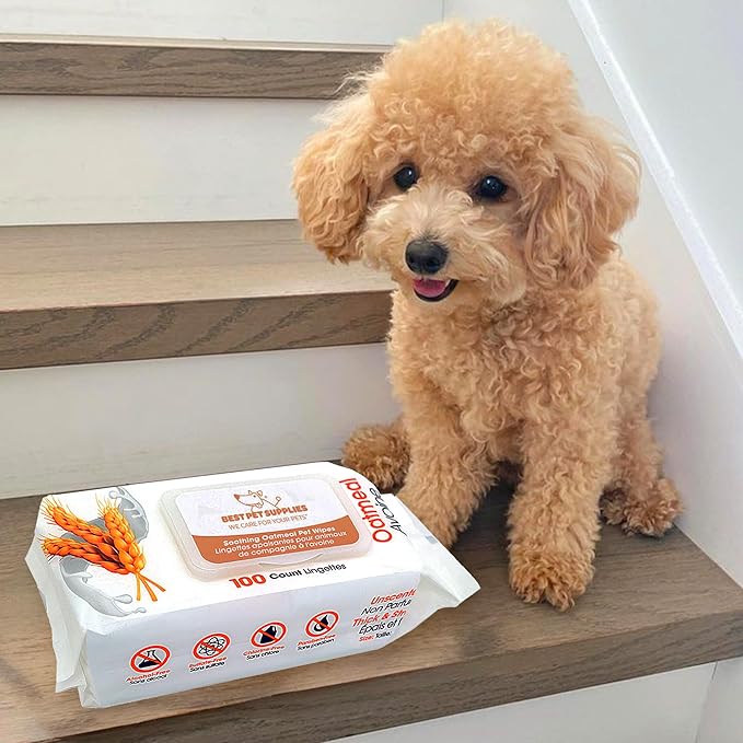 Best Pet Supplies 8" x 9" Large Unscented Dog Wipes - Cleaning and Deodorizing for Paws and Coat - Gentle Formula with Oatmeal Vitamin E for Puppies and Cats - 400 Count