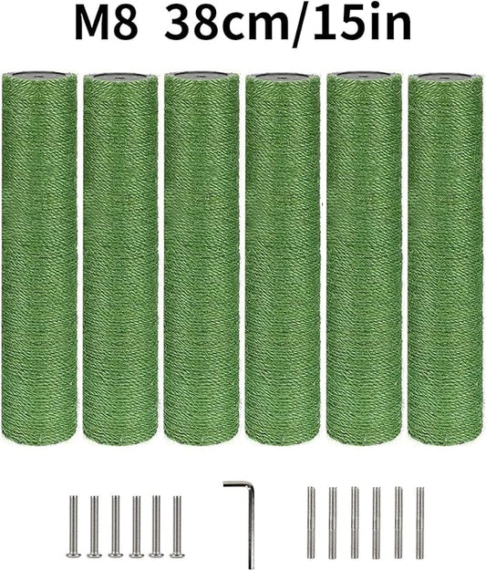 BNOSDM 6 Pack M8 15”x2.75” Cat Tree Scratching Post Replacement Parts for Indoor Cats Tower Rope Scratch Poles Refill Sisal Pole Part for Refurbishment Accessories Spare Green