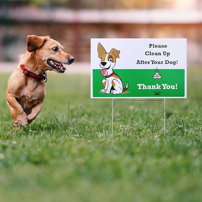 Mr. Pen- No Pooping Dog Signs for Yard, 2 Pack, Clean Up After Your Dog Signs with H-Stake Stand, Waterproof, 2 Dog Signs + 1 Stand
