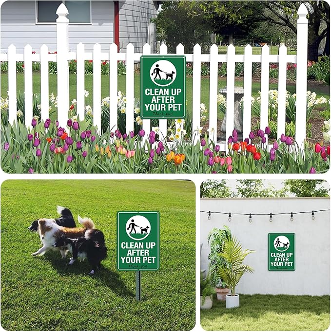 2-Pack Clean Up After Your Dog Signs, 10"x7", Rust Free Reflective Aluminum Yard Signs, UV Protected, Weatherproof