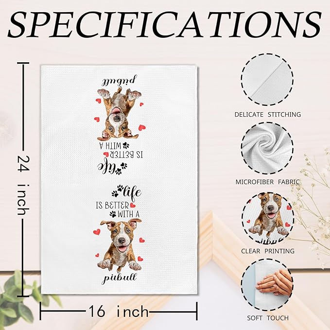 Pitbull Gifts Kitchen Towels Set of 2, Funny Dog Hand Towels for Kitchen Bathroom Decor, Dog for Pitbull Dogs Lovers Owners Women Men Dishcloths Dish Towel 16X24 Inches