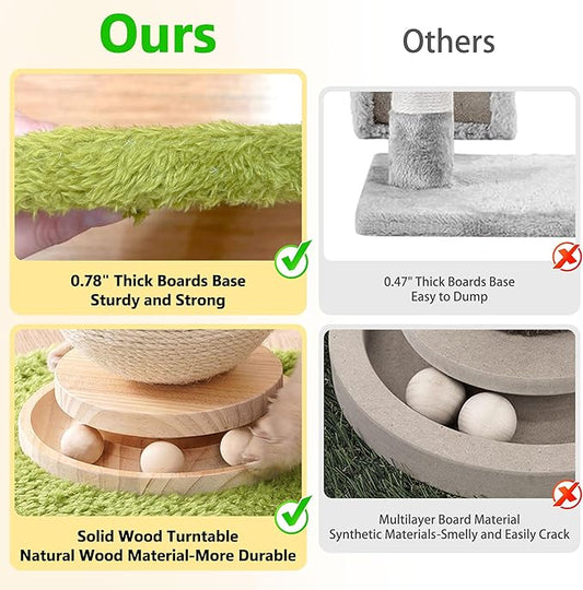 Mushroom Cat Scratching Post Cat Tree, 21.5‘’ H Cute Cat Scratcher Tower with Durable Solid Wood Turntable Toy, Mushroom Scratch Post Cat Sisal Scratcher with Catnip for Indoor Adult Cats-Blue