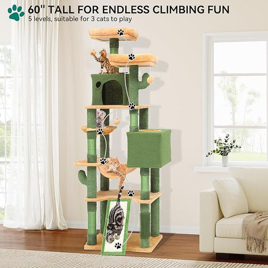 YITAHOME 193 cm Tall Cactus Cat Tower for Large Cats,76 inch Heavy Duty Cat Tree for Indoor Large Adult Big Cats Maine Coon Cat Tree Tower with Scratching Post, Hammock, Cat Condo, Cactus Green