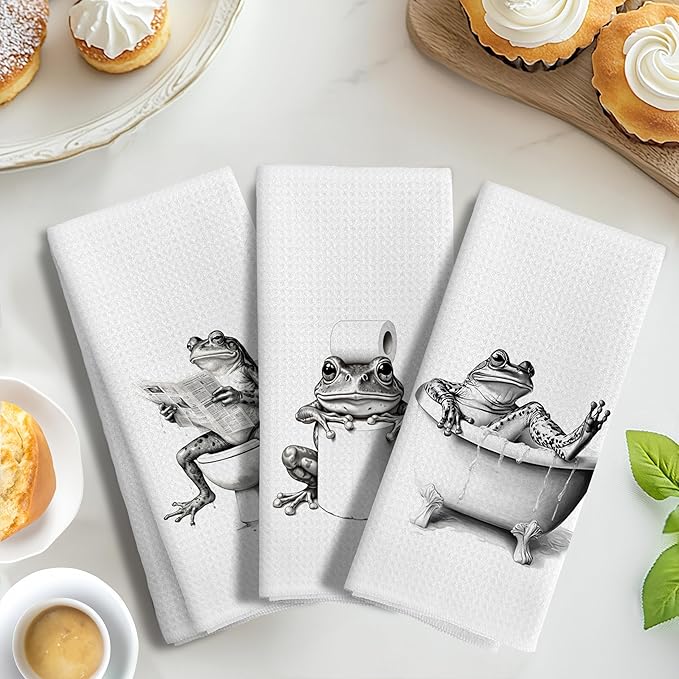 Funny Bathroom Hand Towels Set of 3,Frog Gifts for Women,Frog Bathroom Decor,16x24 inch