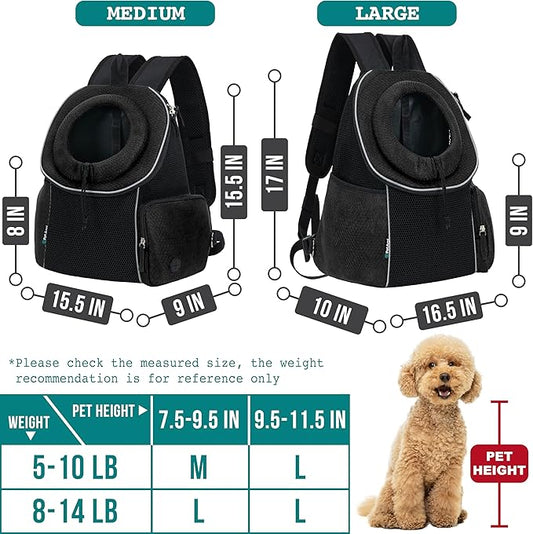PetAmi Dog Front Carrier Backpack, Ventilated Adjustable Dog Pet Cat Chest Carrier Backpack, Dog Carrier for Hiking Camping Travel, Small Dog Puppy Medium Cat Carrying Bag, Max 10 lbs, Black