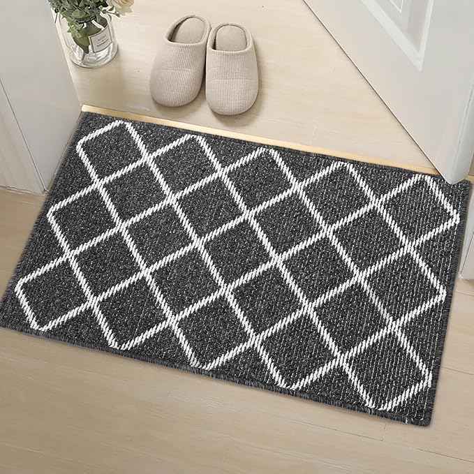 Finchitty Indoor Door Mat, Dirt Resistant and Absorbent, Low-Profile, Non-Slip, Washable Inside Floor Mats for Front Door, Back, and Entrance, 30" x 17", Black