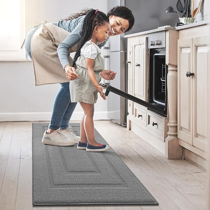GRANNY SAYS Kitchen Mats for Floor 59 x 20, Resist Dirt Kitchen Rugs Non Slip Washable, Large Rug Runner for Sink Laundry Thick Durable Polypropylene Comfort Standing, Grey