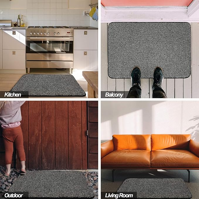 ITSOFT Dirt Trapper Indoor Door Mat & Entrance Rug For Wet Muddy Shoes and Pet Paws, Non-Slip Machine Washable, Shoe Scraper, Absorbent Welcome Dog Mat for Front Door, Entry Way (35x24, Black & White)