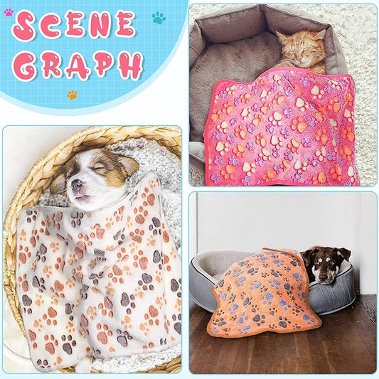 Tatuo 4 Pcs Dog Blanket for Pet Cat Blankets Indoor Puppy Teething Stuff Toys Paw Print Fleece Soft Blanket Sleep Mat for Guinea Pig Cage(Pink,Medium(30 x 20.5 Inch),Square)