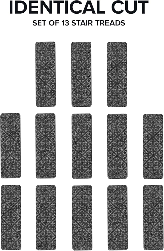 Carpet Stair Treads Set of 13 Non Slip/Skid Rubber Runner Mats or Rug Tread – Indoor Outdoor Pet Dog Stair Treads Pads – Non-Slip Stairway Carpet Rugs (Gray) 8" x 30"