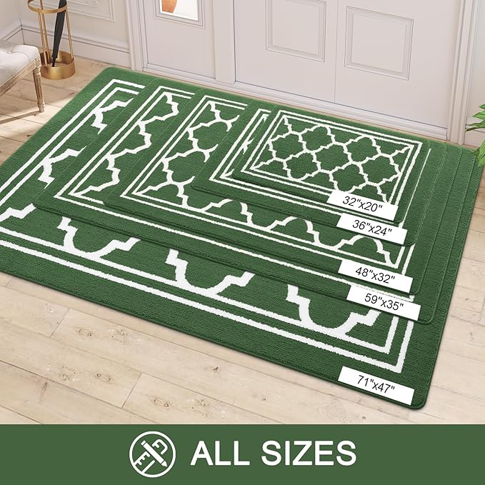 Buganda Indoor Door Mat, Dirt-Resistant and Absorbent Doormat, Anti-Slip, Low Profile Floor Mats for Inside Entryway, Front, and Back Door Entrance (36x24 Inches, Green)